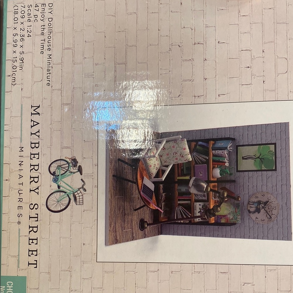 Miniature Wall Decor with Bicycle and Bookshelf